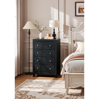 Sunvega Modern White Faux Marble Top Nightstand with Two Drawers in Black Finish