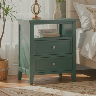 Sunvega Weston Midnight Blue 2-Drawer Nightstand with Nickel Knobs and Open Shelf