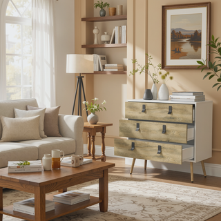 Sunvega Modern Chic 3-Drawer Dresser with Spacious Storage and Wooden Legs