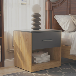 Sunvega Matt Grey Macadamia Nightstand with Drawer and Open Shelf for Bedroom