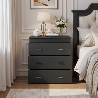 Sunvega Black Wengue Finish Three Drawer Dresser with Metal Handles