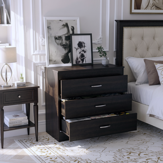 Sunvega Wengue Wood Three Drawers Dresser Easy To Assemble Pressed Wood