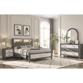 Sunvega Farmhouse Style Nightstand with Two-Tone Finish and Two Drawers
