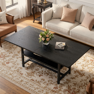 Sunvega Minimalist Dining Table with Walnut Textured MDF Top and Storage Shelf