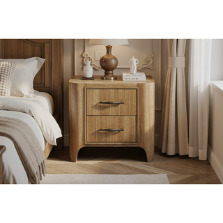 Sunvega Modern Eucalyptus Veneer Nightstand with Soft Close Drawers and USB Port