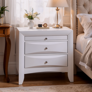 Sunvega White Nightstand with Two Spacious Drawers and Top Tray for Bedside