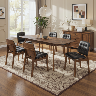 Sunvega Mid-Century Walnut Extension Leaf Dining Table with Timeless Organic Look