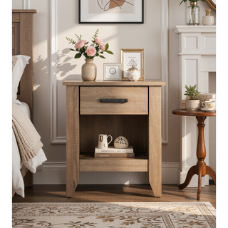 Sunvega Modern Gray Bedside Table With Storage And Sleek Lines