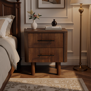 Sunvega Logan Mid Century Modern Walnut Nightstand With 2 Spacious Drawers