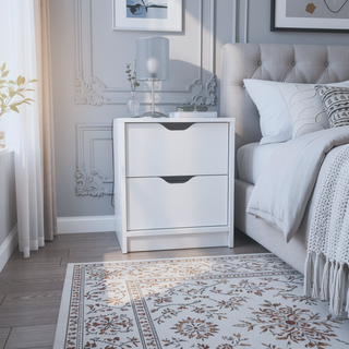 Sunvega White 2 Drawer Nightstand End Table with Pull Out System and Sleek Design