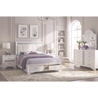 Sunvega White and Silver Glitter Nightstand with Hidden Felt-Lined Jewelry Drawer