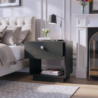 Sunvega White 1-Drawer Nightstand with Large Storage Shelf and Smooth Glide