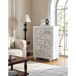 Sunvega Marble Style White Chest with Spacious Drawers and Knob Hardware