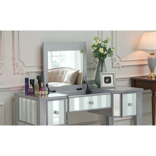 Sunvega Transitional Silver Finish Vanity Set with Stool and Storage Drawers