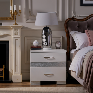 Sunvega White High Gloss Finish Modern Nightstand with 3 Drawers for Bedroom