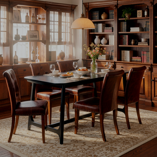 Sunvega Mid-Century Modern Dining Table with Trestle Base and Black Ash Veneer