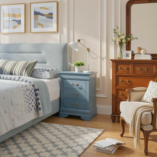 Sunvega Traditional Teal Bedroom Nightstand with Three Drawers for Storage