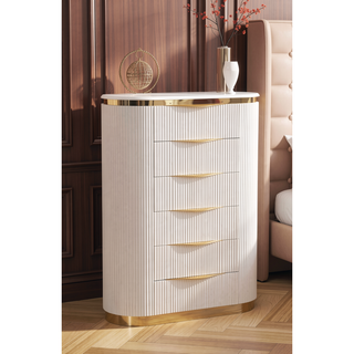 Sunvega White and Gold Detailed Chest with 6 Spacious Drawers for Bedroom
