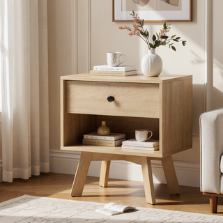 Sunvega Mid-Century Modern Minimalist Nightstand with Drawer and Cubby for Bedroom