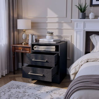 Sunvega Melamine Nightstand with Two Large Drawers and Open Shelf for Bedroom