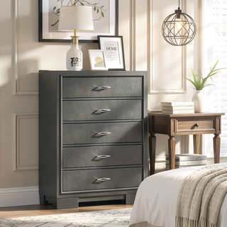 Sunvega Contemporary Metallic Gray Finish Chest with Acrylic Drawers and Bracket Feet