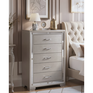Sunvega Elegant Silver Champagne Nightstand with Two Ample Drawers for Snug Areas