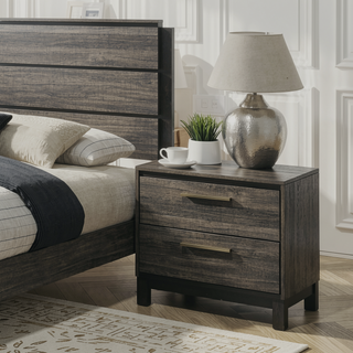 Sunvega Antique Grey Finish Two-Drawer Nightstand for Bedroom with Sturdy Surface