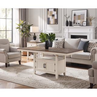 Sunvega Brown Asian Hardwood Counter Table with Hidden Storage and Distressed Top