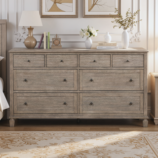 Sunvega Gray Oak Finish Classic Transitional Nightstand with 2 Drawers and Open Shelf
