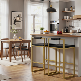Sunvega Upholstered Velvet Bar Stools Set of 2 with Slim Metal Legs for Kitchen Counter