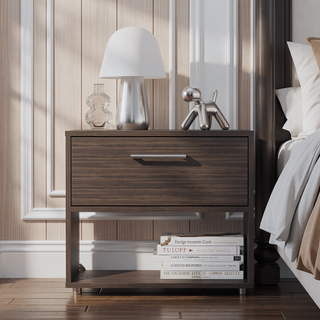 Sunvega Dark Walnut Nightstand with Spacious Drawer and Open Shelf