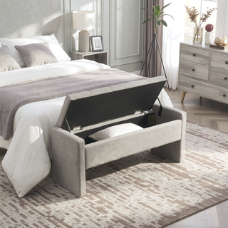 Sunvega Modern Linen Upholstered Storage Bench for Bedroom Living Room Dorm