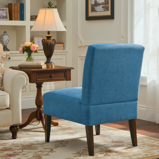 Sunvega Modern Blue Accent Armless Lounge Chair with Tufted Upholstery and Wood Legs