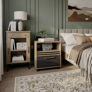 Sunvega Modern Engineered Wood Nightstand with Drawer and Wheels for Bedroom