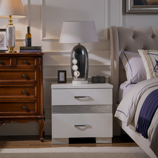 Sunvega White High Gloss Finish Modern Nightstand with 3 Drawers for Bedroom