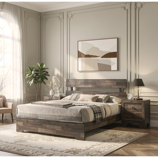 Sunvega Rustic Brown Gray Finish Wooden Nightstand with Two Drawers for Bedroom