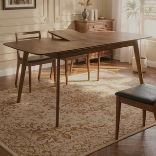 Sunvega Mid-Century Walnut Extension Leaf Dining Table with Timeless Organic Look