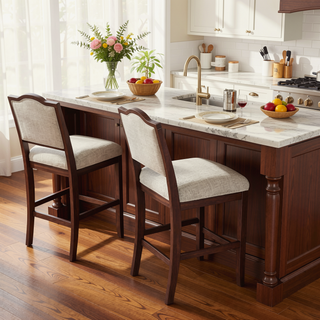 Sunvega Set of 2 Rustic Rubber Wood Bar Stools with Ergonomic Backrest for Kitchen Island