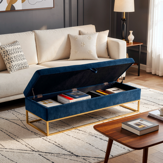 Sunvega 58.6" Contemporary Velvet Storage Bench with Button Tufted Top for Bedroom