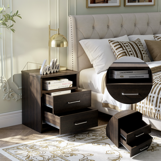 Sunvega Durable 2-Drawer 1-Shelf Rectangle Nightstand in Wenge Finish