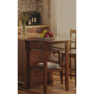 Sunvega Round Counter Height Table with 2 Drop Leaves and Stemware Rack