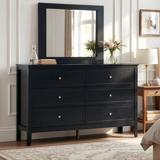 Sunvega Fully Assembled 6 Drawer Dresser with French Dovetail Wood Veneer Finish