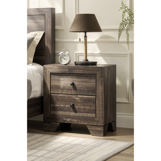 Sunvega Rustic Brown Gray Finish Wooden Nightstand with Two Drawers for Bedroom