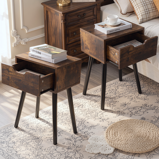 Sunvega Mid Century Wood End Table with Storage Drawer for Bedroom Living Room