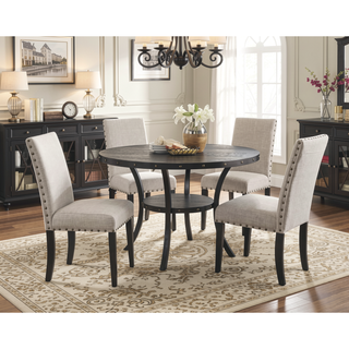 Sunvega Espresso Wood Round Dining Table with Brass Nail-heads and Metal Legs