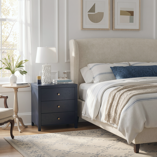 Sunvega Modern Midnight Blue 3-Drawer Nightstand with Brushed Gold Knobs