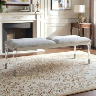 Sunvega Plush Seating Bedroom Bench with Acrylic Legs and Silver Tips