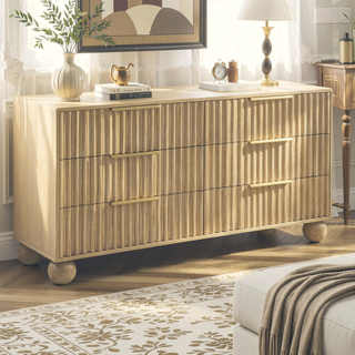 Sunvega Modern Bedroom Dresser with Fluted Panels and Rounded Legs in Light Oak