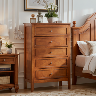Sunvega Fully Assembled 6 Drawer Dresser with French Dovetail Wood Veneer Finish