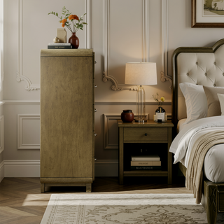 Sunvega Tully Nutmeg Five-Drawer Chest with Modern Wood Finish and Metal Glides